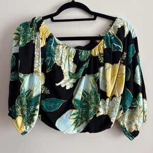 Free People Floral Black and Yellow Women's Top